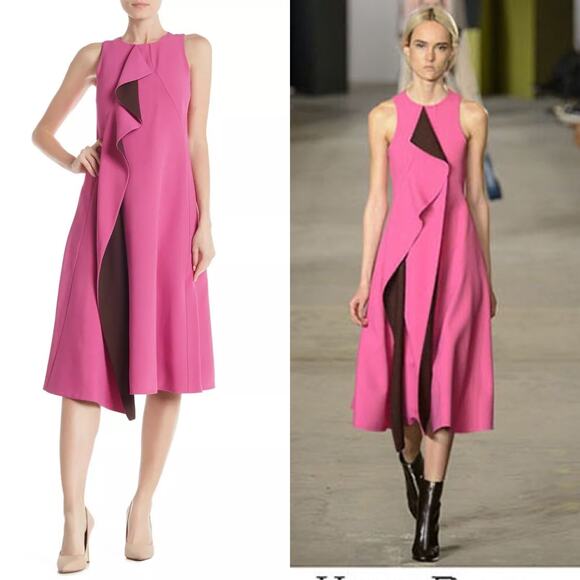 NEW $1,495 Hugo Boss Dianea Runway Dress Sleeveless Pink Back Zip Size 12 - Picture 1 of 14